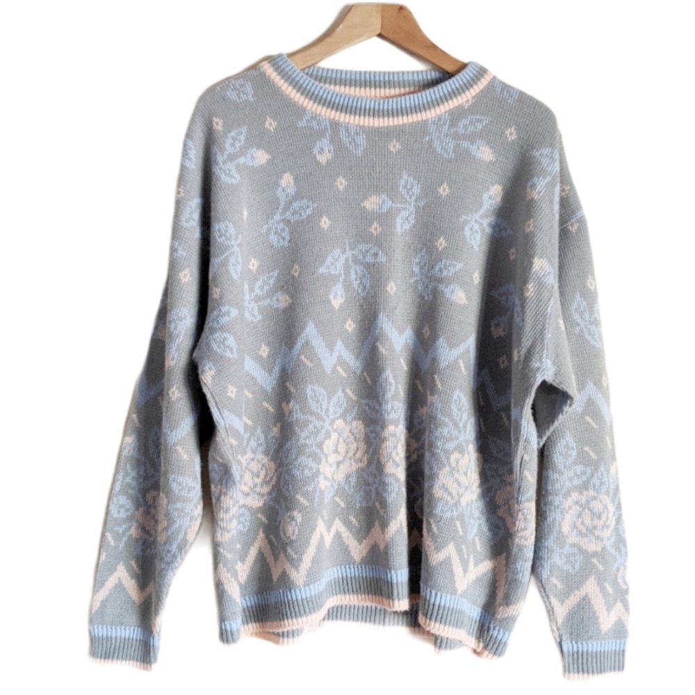Grandma Pastel Fairy Kei Slouchy Rose Sweater